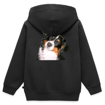 Aussie Nanouk, Kopf - Foto - Kinder Premium Organic Zip Hoodie - Schwarz - Hinten - AI Model Kid Male (0cm)