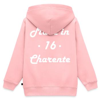 Made in Charente - Sweat Premium à capuche zippé enfant bio - rose - Dos - AI Model Kid Female (0cm)