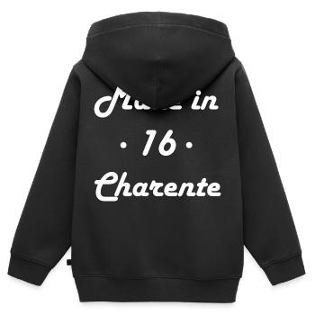 Made in Charente - Sweat Premium à capuche zippé enfant bio - noir - Dos - AI Model Kid Male (0cm)