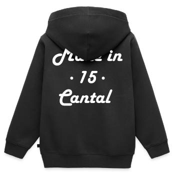 Made in Cantal - Sweat Premium à capuche zippé enfant bio - noir - Dos - AI Model Kid Male (0cm)