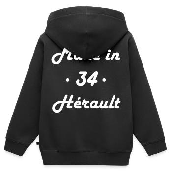 Made in Hérault - Sweat Premium à capuche zippé enfant bio - noir - Dos - AI Model Kid Male (0cm)