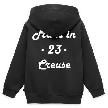 Made in Creuse - Sweat Premium à capuche zippé enfant bio - noir - Dos - AI Model Kid Male (0cm)