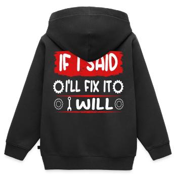 Si je dis que je le répare, je le ferai aussi - Sweat Premium à capuche zippé enfant bio - noir - Dos - AI Model Kid Male (0cm)