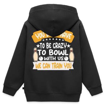 Du musst crazy bowlen, wir können dich ausbilden - Kinder Premium Organic Zip Hoodie - Schwarz - Hinten - AI Model Kid Male (0cm)