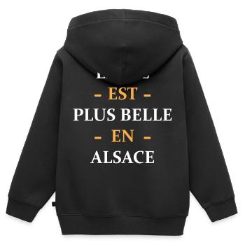 La vie est plus belle en Alsace - Sweat Premium à capuche zippé enfant bio - noir - Dos - AI Model Kid Male (0cm)