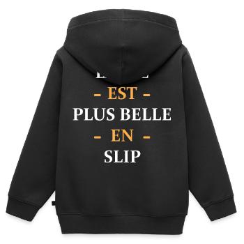 la vie est plus belle en slip - Sweat Premium à capuche zippé enfant bio - noir - Dos - AI Model Kid Male (0cm)