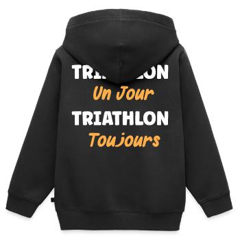 triathlon un jour triathlon toujours - Sweat Premium à capuche zippé enfant bio - noir - Dos - AI Model Kid Male (0cm)