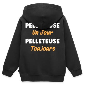 pelleteuse un jour pelleteuse toujours - Sweat Premium à capuche zippé enfant bio - noir - Dos - AI Model Kid Male (0cm)