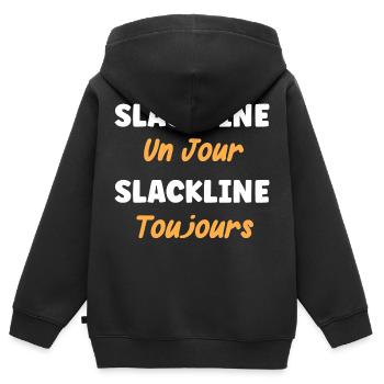 Slackline un jour Slackline toujours - Sweat Premium à capuche zippé enfant bio - noir - Dos - AI Model Kid Male (0cm)