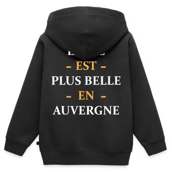 La vie est plus belle en Auvergne - Sweat Premium à capuche zippé enfant bio - noir - Dos - AI Model Kid Male (0cm)