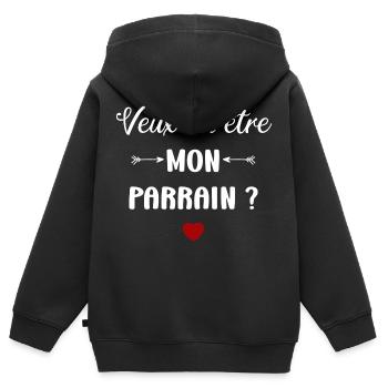 Veux-tu être mon parrain ? - Sweat Premium à capuche zippé enfant bio - noir - Dos - AI Model Kid Male (0cm)