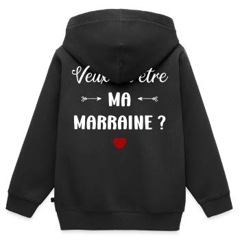 Veux-tu être ma marraine ? - Sweat Premium à capuche zippé enfant bio - noir - Dos - AI Model Kid Male (0cm)