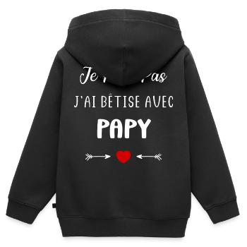 Je peux pas j'ai bêtise avec papy - Sweat Premium à capuche zippé enfant bio - noir - Dos - AI Model Kid Male (0cm)