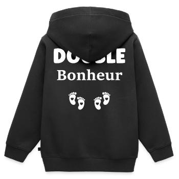 Double bonheur - Sweat Premium à capuche zippé enfant bio - noir - Dos - AI Model Kid Male (0cm)