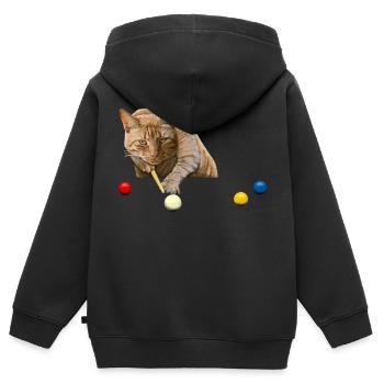 SNOOKER CAT - CAT PLAYING SNOOKER - POOL BILLIARDS - Kids Premium Organic Zip-up Hoodie - black - Back - AI Model Kid Male (0cm)