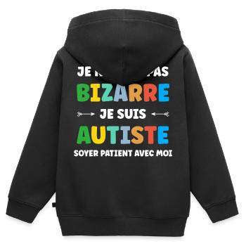 Je ne suis pas bizarre je suis autiste - Sweat Premium à capuche zippé enfant bio - noir - Dos - AI Model Kid Male (0cm)