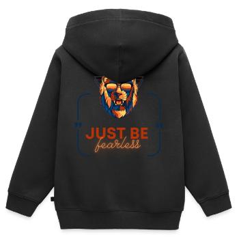 JUSTE ÊTRE INTRÉPIDE lion rétro coloré cool - Sweat Premium à capuche zippé enfant bio - noir - Dos - AI Model Kid Male (0cm)