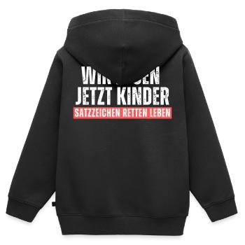 Wir essen Kinder. Satzzeichen retten leben! Spruch - Kinder Premium Organic Zip Hoodie - Schwarz - Hinten - AI Model Kid Male (0cm)