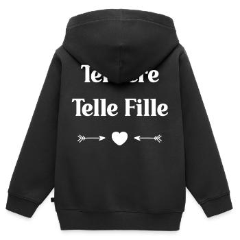 Tel père telle fille - Sweat Premium à capuche zippé enfant bio - noir - Dos - AI Model Kid Male (0cm)