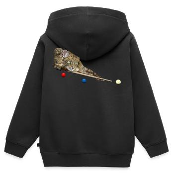 POOL UND SNOOKER CAT, 8 BALL, 9 BALL - KATZE SPIELEN - Kinder Premium Organic Zip Hoodie - Schwarz - Hinten - AI Model Kid Male (0cm)