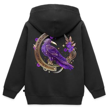 Corbeau mystique, Wicca, Morrigan, Celtique, Corbeau - Sweat Premium à capuche zippé enfant bio - noir - Dos - AI Model Kid Male (0cm)