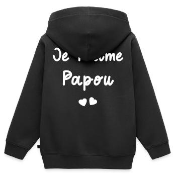 je t'aime Papou - Sweat Premium à capuche zippé enfant bio - noir - Dos - AI Model Kid Male (0cm)