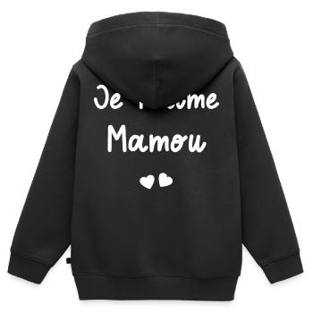 je t'aime Mamou - Sweat Premium à capuche zippé enfant bio - noir - Dos - AI Model Kid Male (0cm)