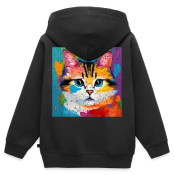 Katze Hauskatze Ölgemälde - Kinder Premium Organic Zip Hoodie - Schwarz - Hinten - AI Model Kid Male (0cm)