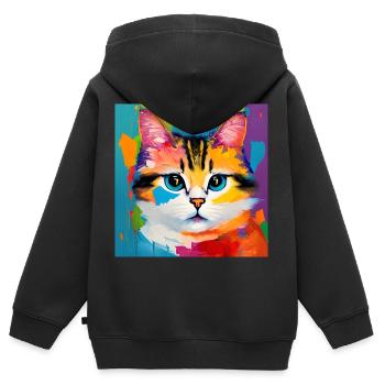 Katze Hauskatze Ölgemälde - Kinder Premium Organic Zip Hoodie - Schwarz - Hinten - AI Model Kid Male (0cm)