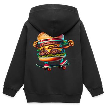 Cheeseburger Skateboard Skater - Sweat Premium à capuche zippé enfant bio - noir - Dos - AI Model Kid Male (0cm)