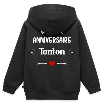 Joyeux Anniversaire Tonton - Sweat Premium à capuche zippé enfant bio - noir - Dos - AI Model Kid Male (0cm)