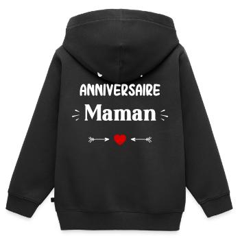 Joyeux Anniversaire maman - Sweat Premium à capuche zippé enfant bio - noir - Dos - AI Model Kid Male (0cm)