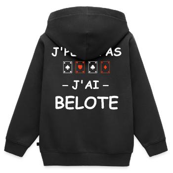 J'peux pas j'ai belote - Sweat Premium à capuche zippé enfant bio - noir - Dos - AI Model Kid Male (0cm)