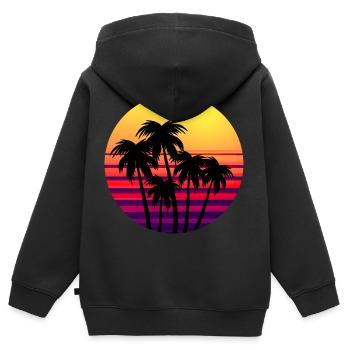 Rétro Coucher de soleil Palmiers au coucher du soleil - Sweat Premium à capuche zippé enfant bio - noir - Dos - AI Model Kid Male (0cm)