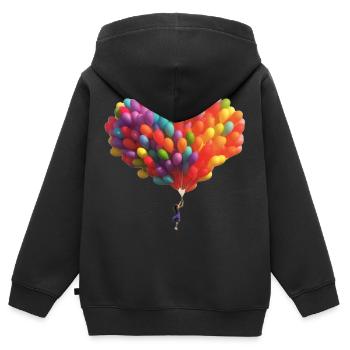 Un enfant avec des ballons colorés qui montent - Sweat Premium à capuche zippé enfant bio - noir - Dos - AI Model Kid Male (0cm)