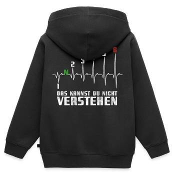 1N23456 Motorrad Gangschaltung - Adrenalin - Puls - Kinder Premium Organic Zip Hoodie - Schwarz - Hinten - AI Model Kid Male (0cm)