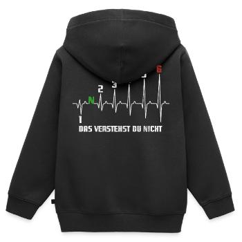 1N23456 Motorrad Gangschaltung - Adrenalin - Puls - Kinder Premium Organic Zip Hoodie - Schwarz - Hinten - AI Model Kid Male (0cm)