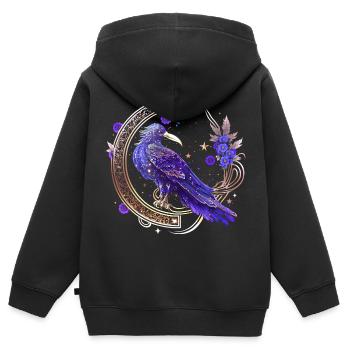 Mystic Crow, Wicca, Morrigan, Celtique, Oiseau - Sweat Premium à capuche zippé enfant bio - noir - Dos - AI Model Kid Male (0cm)