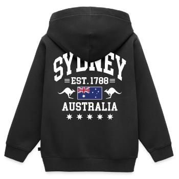 Sydney - Kinder Premium Organic Zip Hoodie - Schwarz - Hinten - AI Model Kid Male (0cm)