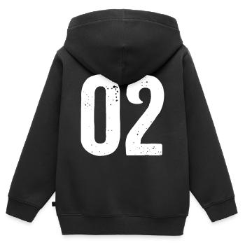 02 Zahlen Weiß - Kinder Premium Organic Zip Hoodie - Schwarz - Hinten - AI Model Kid Male (0cm)