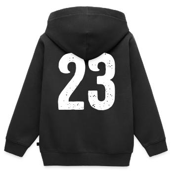 23 Zahlen Weiß - Kinder Premium Organic Zip Hoodie - Schwarz - Hinten - AI Model Kid Male (0cm)