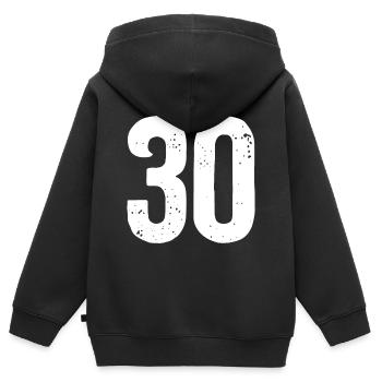 30 Zahlen Weiß - Kinder Premium Organic Zip Hoodie - Schwarz - Hinten - AI Model Kid Male (0cm)