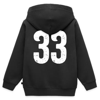 33 Zahlen Weiß - Kinder Premium Organic Zip Hoodie - Schwarz - Hinten - AI Model Kid Male (0cm)