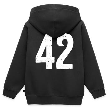 42 Zahlen Weiß - Kinder Premium Organic Zip Hoodie - Schwarz - Hinten - AI Model Kid Male (0cm)