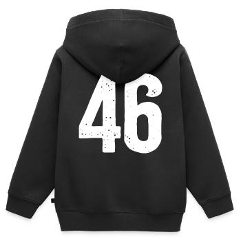 46 Zahlen Weiß - Kinder Premium Organic Zip Hoodie - Schwarz - Hinten - AI Model Kid Male (0cm)
