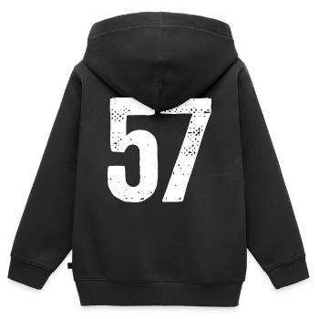 57 Zahlen Weiß - Kinder Premium Organic Zip Hoodie - Schwarz - Hinten - AI Model Kid Male (0cm)