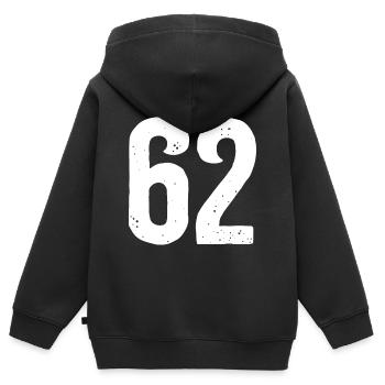 62 Zahlen Weiß - Kinder Premium Organic Zip Hoodie - Schwarz - Hinten - AI Model Kid Male (0cm)