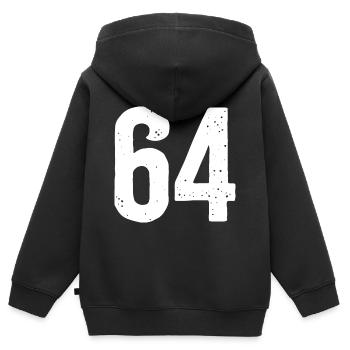 64 Zahlen Weiß - Kinder Premium Organic Zip Hoodie - Schwarz - Hinten - AI Model Kid Male (0cm)