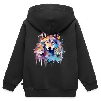 Wolfsfamilie, grauer Wolf, Jungtier - Kinder Premium Organic Zip Hoodie - Schwarz - Hinten - AI Model Kid Male (0cm)