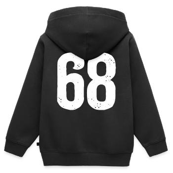 68 Zahlen Weiß - Kinder Premium Organic Zip Hoodie - Schwarz - Hinten - AI Model Kid Male (0cm)